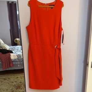 Tahari Orange Sheath Midi Dress Scoop Neck Sleeveless